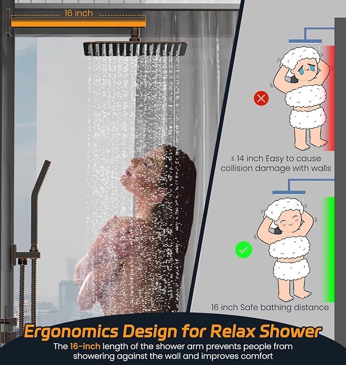 SR SUN RISE Oil Rubbed Bronze Shower System 12 Inches Brass Bathroom Luxury - Image 6