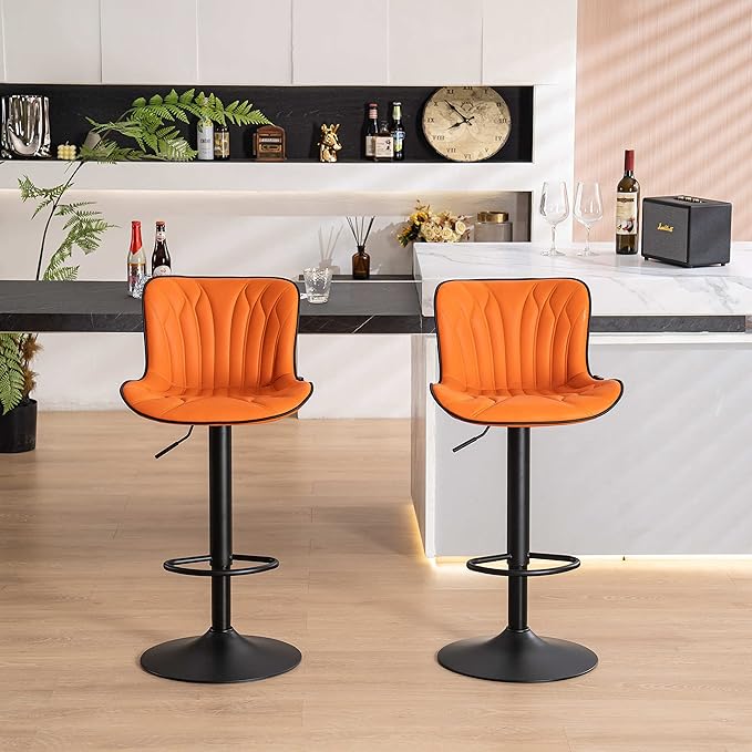 YOUNIKE Single Orange Bar Stools Modern Swivel Counter Height Bar Chair - Image 7