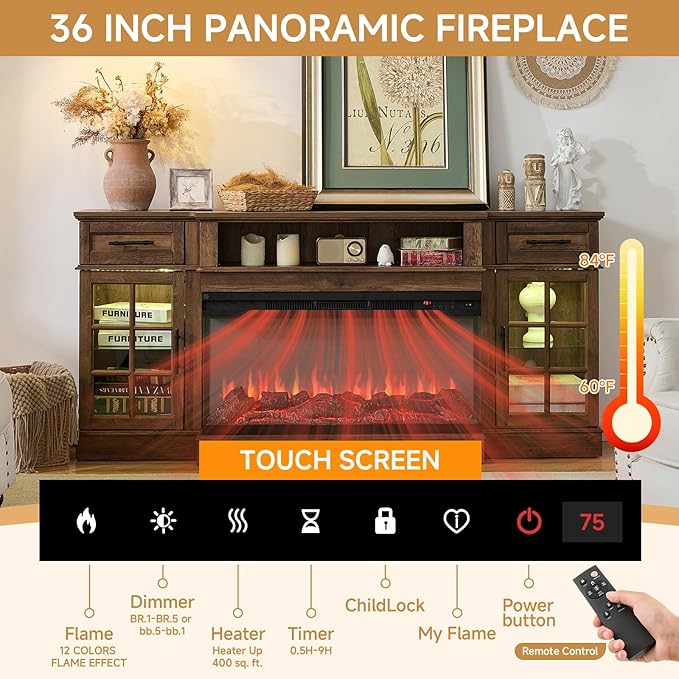 ROCKPOINT 3 Sided Glass 70" Fireplace TV Stand - Image 3