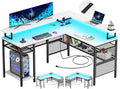 Unikito L-Shaped Desk with LED Strip and Power Outlets, Reversible Corner by Unikito