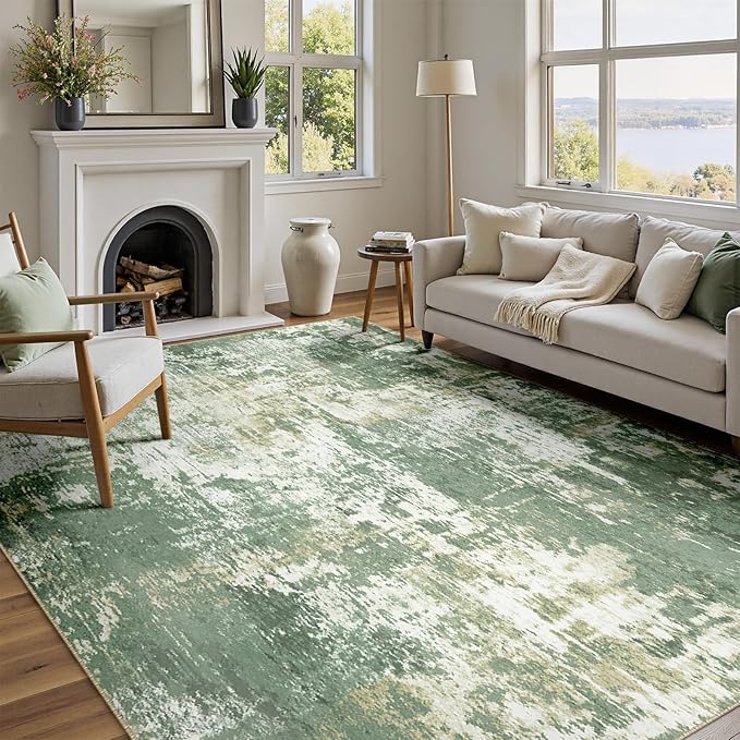 Washable Area Rugs 9'x12' Non-Slip Modern Abstract Soft - Image 2
