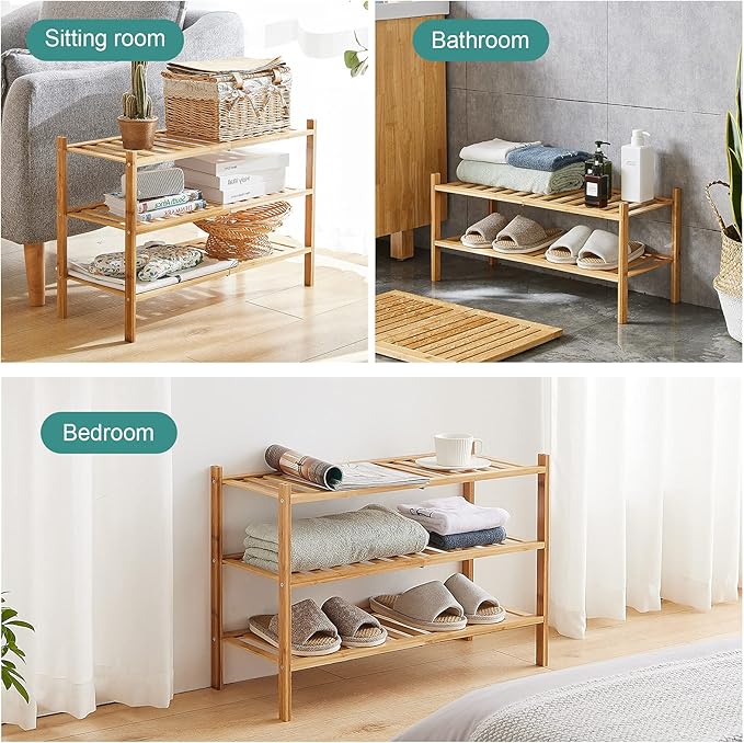 3-Tier Free Standing Shoe Racks, Bamboo Wood Shoe Rack - Image 6