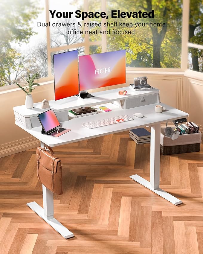 55x24 Inch Standing Desk with Double Drawers, C-Clamp Mount Compatible - Image 2