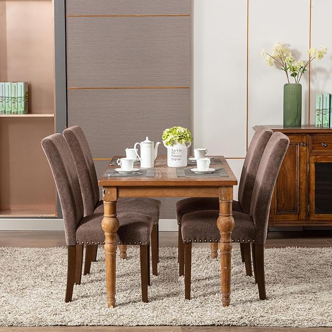 COLAMY Upholstered Parsons Dining Chairs Set of 4, Fabric Dining Room Kitchen - Image 3