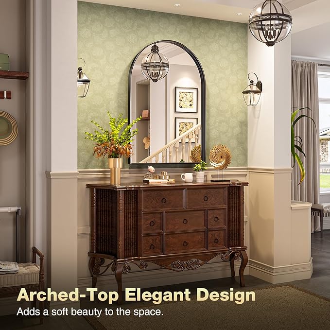 Brightify Arched Mirror, 26 x 38 Inch Black Arch Wall Mirror, Metal Frame Black - Image 5