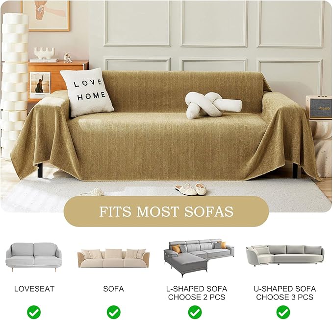 STACYPIK Wear-Resistant Chenille Yellow Sofa Cover, Couch Cover - Image 7