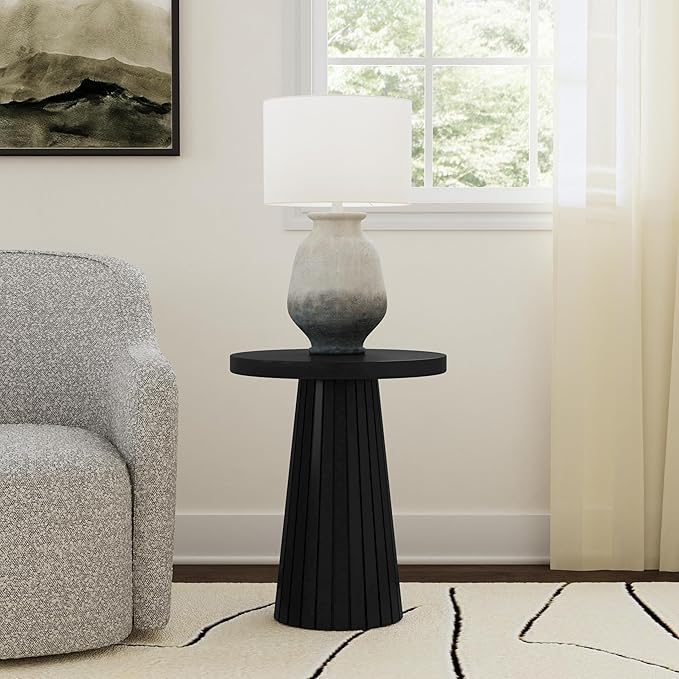 HomePop Black Mango Wood End/Side Round Table - Image 2