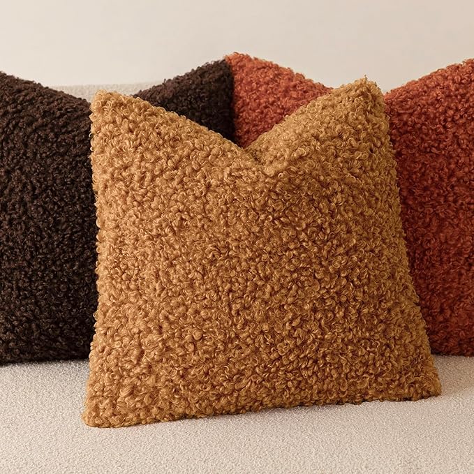 Foindtower 2 Pieces 26x26 Inch Orange, Faux Fur Throw Pillow Cover Accent - Image 4