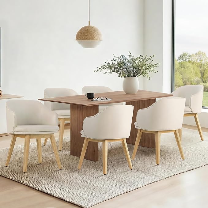 Wooden Dining Chairs Set of 2, Faux Leather Upholstered Modern Dining Room - Image 7