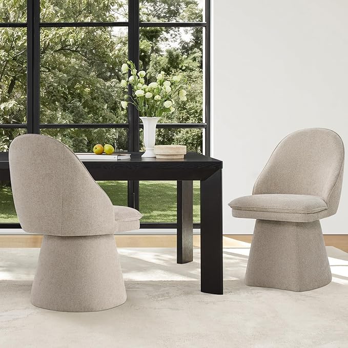 Swivel Dining Chairs Modern Desk Chair Upholstered Linen Fabric Side Chair - Image 8