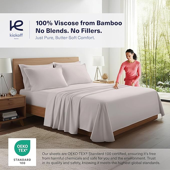 Kickoff Viscose Bamboo Sheets Twin Size 3-pc 100% Organic Bamboo Viscose Bed - Image 2