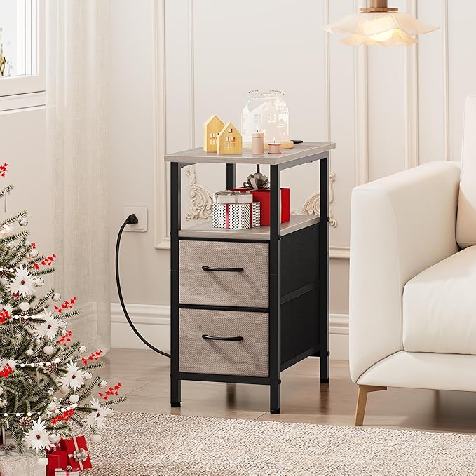 Vagusicc End Table with Charging Station Set of 2, Narrow Side Table, 23.8'' - Image 8