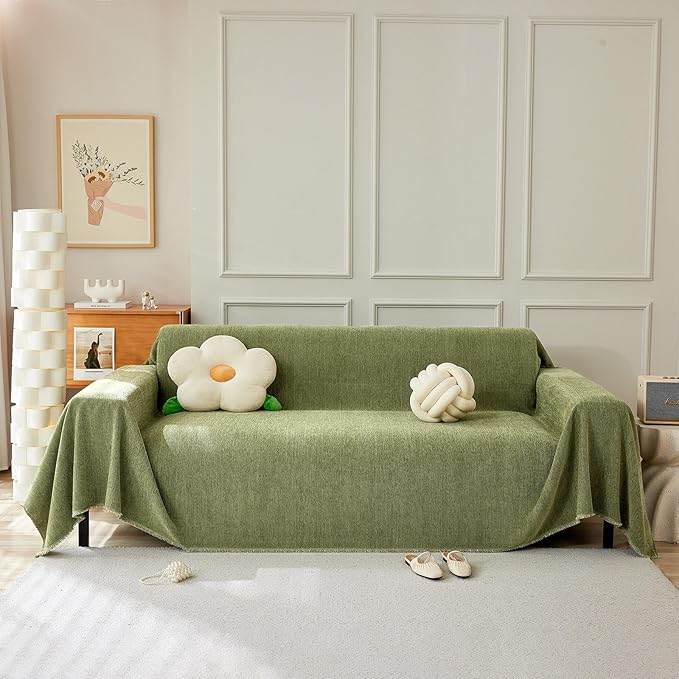 STACYPIK Matcha Green Sofa Cover Christmas Chenille Couch Covers Herringbone by STACYPIK