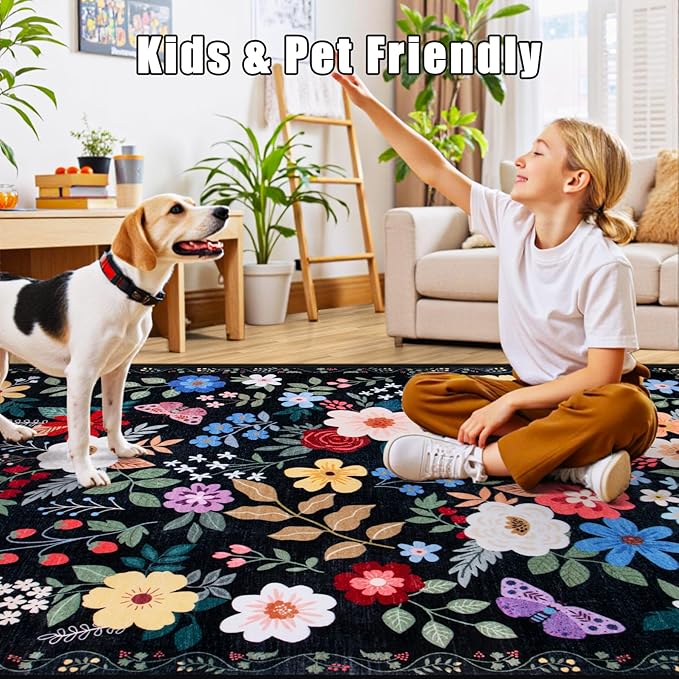 10x14 Area Rugs for Living Room: Floral Washable Rug Vintage Large Soft Boho - Image 7