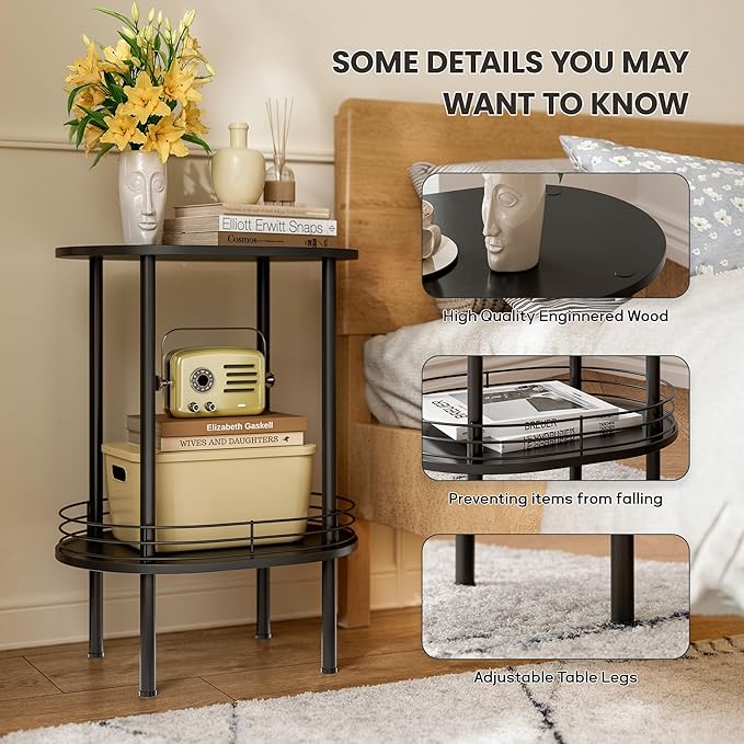 Round Side Table Set of 2, Bedside Table - Image 4