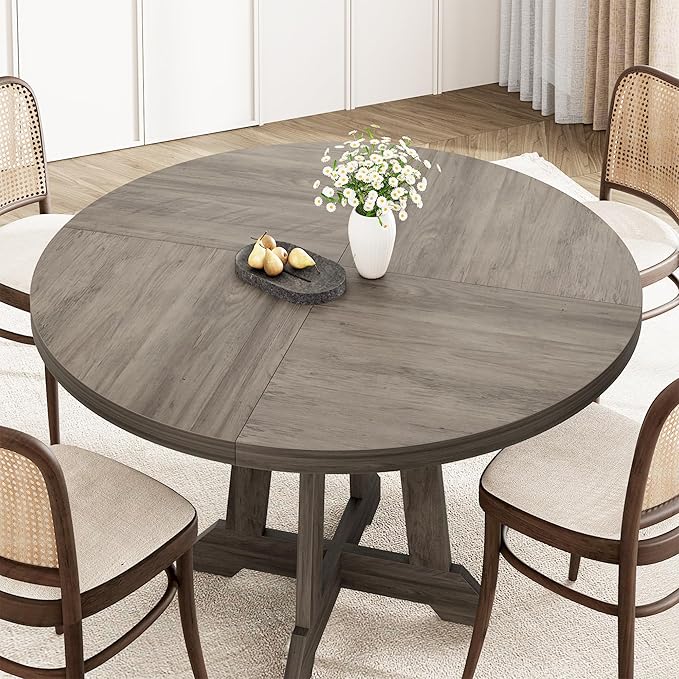 Dining Table for 4 to 6 People, 47 Inch Round Dining Table, Wooden Kitchen Table - Image 3