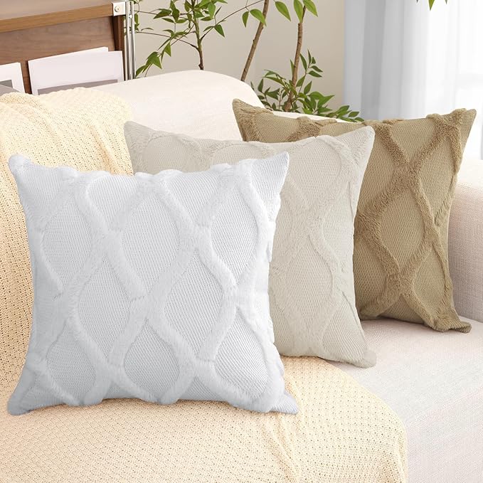 decorUhome Throw Pillow Covers 22x22 Inch Set of 2, Soft Plush Faux Fur Wool - Image 8