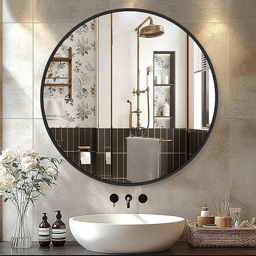 22 Inch Black Round Circle Mirror by Delma