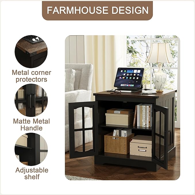 ChooChoo Farmhouse End Table Set of 2, Square Bedside Table - Image 5