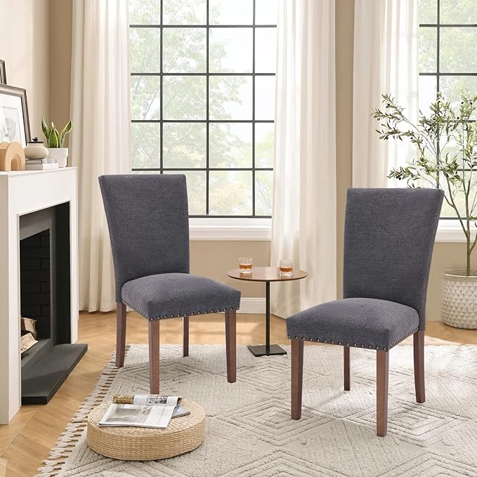 Parsons Dining Chairs Set of 2, Upholstered Nailhead Dining Room Kitchen Side - Image 7