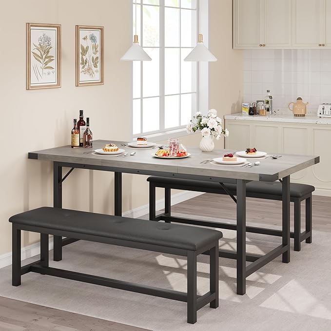 Dining Table Set for 4-6, 63“ Large Extendable Kitchen Table Set, Wood - Image 8
