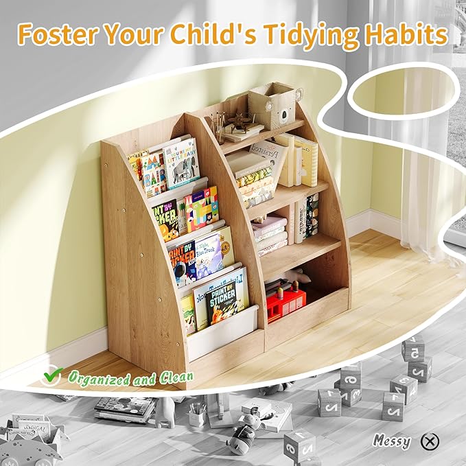 4 Tier Kids Bookshelf Set of 2, 4 Layer Sling Kids Book Shelf - Image 5