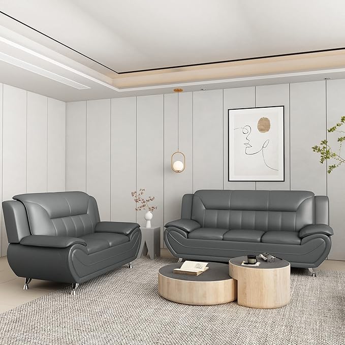 Container Furniture Direct Michael Modern Faux Leather Upholstered Stainless - Image 12