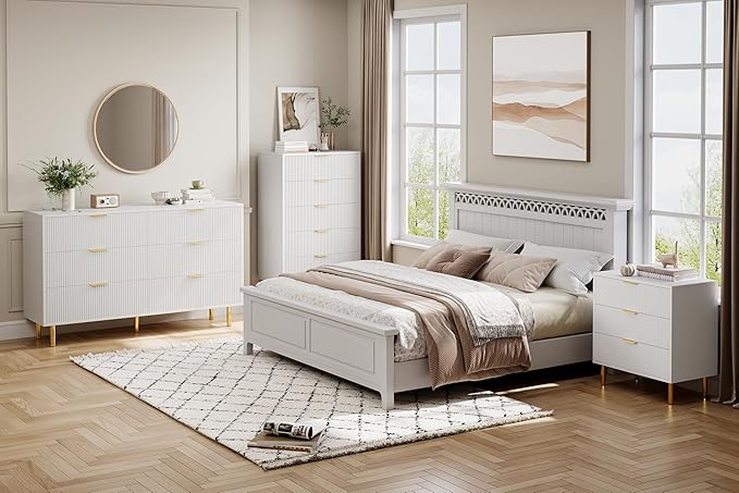 GarveeHome White Dresser, Modern 5 Drawer Dresser - Image 3