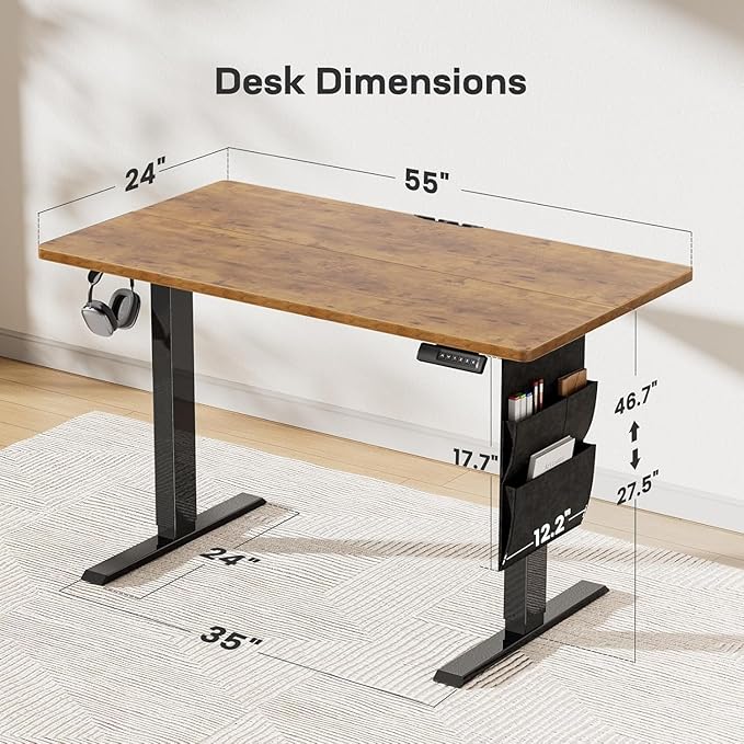 HUANUO Electric Standing Desk, 55 x 24 Inch Height Adjustable Computer Desk - Image 2