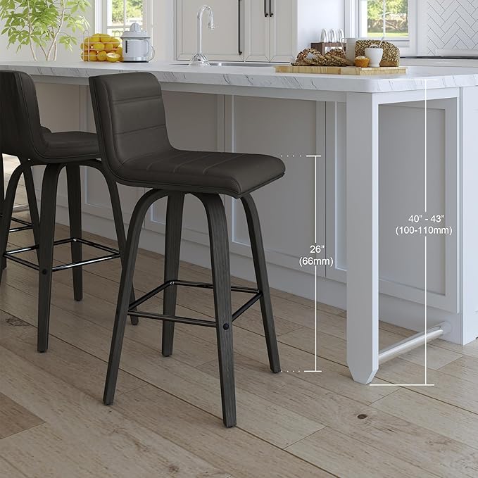 Armen Living Vienna 26" Swivel Counter Stool in Black Wood Finish - Image 11