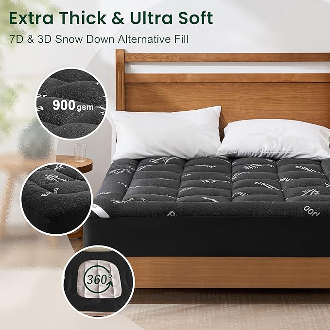 Love's cabin Twin Mattress Topper, Rayon Derived from Bamboo, 900 GSM - Image 2