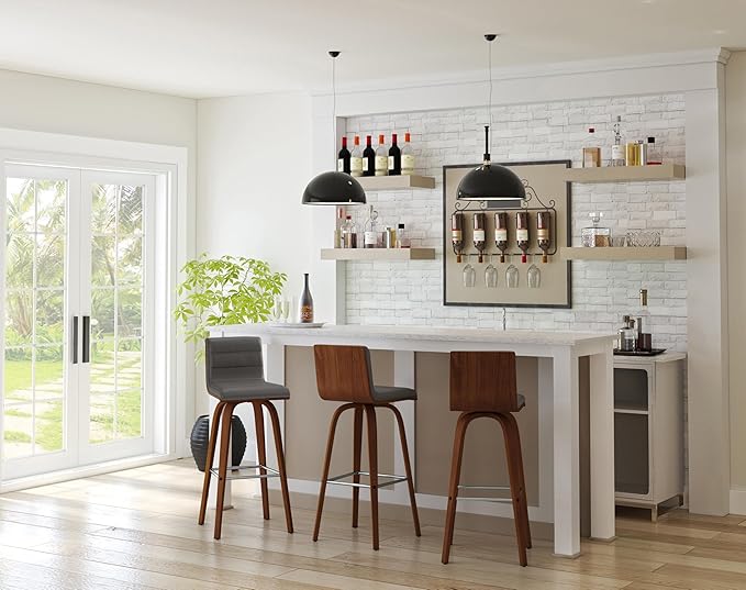 Armen Living Vienna Mid-Century Modern 30" Bar height Barstool Faux Leather - Image 2