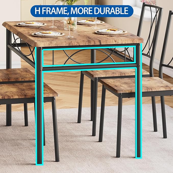 Dining Table Set for 4, Compact Kitchen Table and 4 Chairs, 5-Piece Kitchen - Image 5