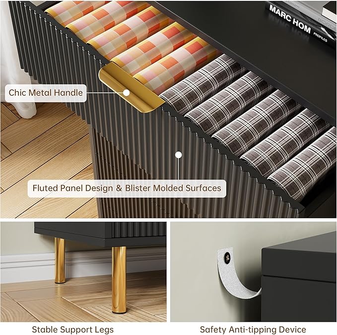 GarveeHome Black Dresser, Modern 6 Drawer Dresser - Image 7