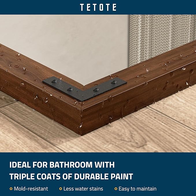 TETOTE 60 x 36 Rustic Bathroom Mirror Wood Frame, Waterproof Walnut Brown - Image 3