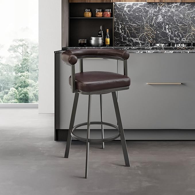 Armen Living Magnolia Swivel Bar Stool in Brown Metal - Image 2