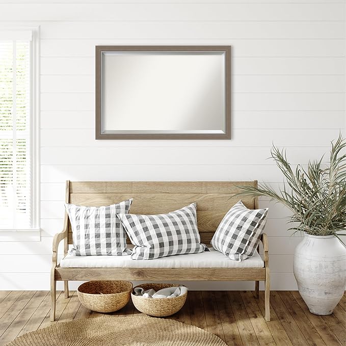 Amanti Art Brown Wall Mirror 27x39 Eva Brown Narrow Rectangle Bathroom Mirror - Image 4