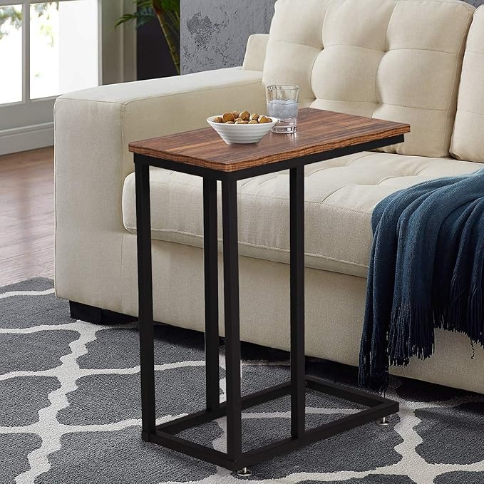 VECELO C Shaped End Side Table for Sofa Couch and Bed Snack TV Tray for Living - Image 6