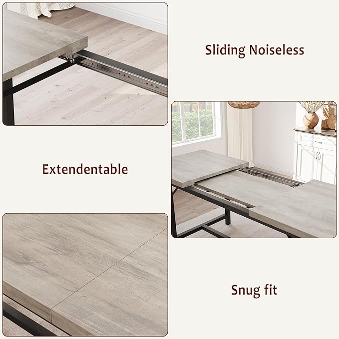 Dining Table Set for 4-6, 63“ Large Extendable Kitchen Table Set, Wood - Image 3