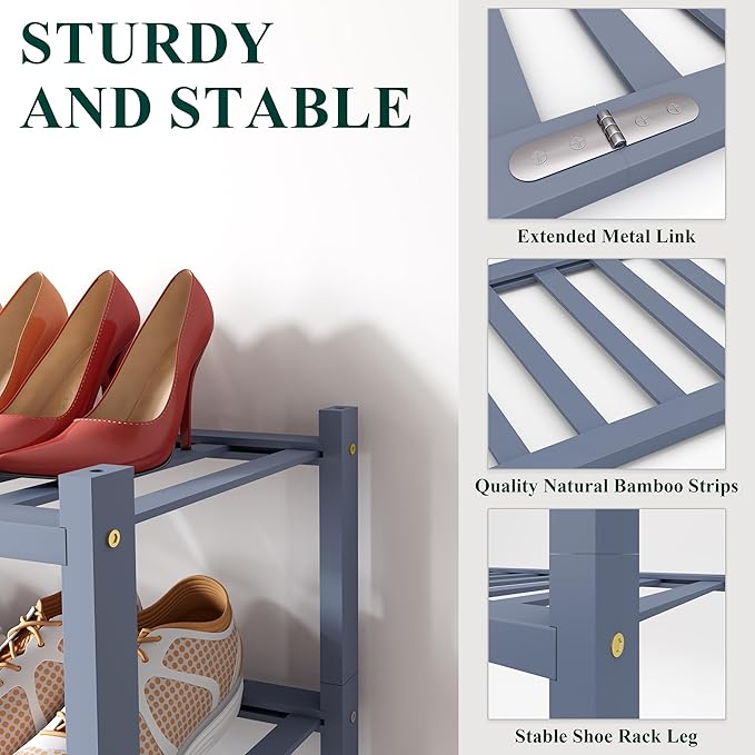 Smiry Shoe Rack, 3 Tier Bamboo Shoe Organizer, Stackable Free Standing Wooden - Image 3