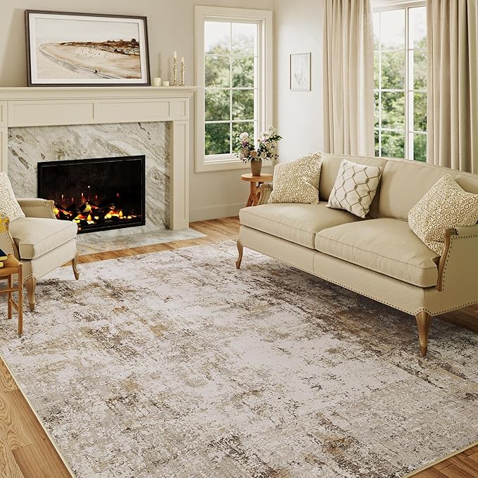 12x15 Washable Area Rug Brown Grey Abstract Neutral Living Room Bedroom Large - Image 3