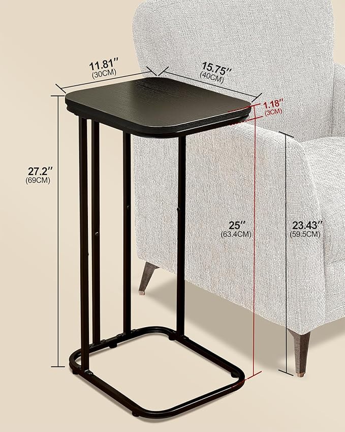 C Shaped End Table, 27 Inches High Small Side Table - Image 3