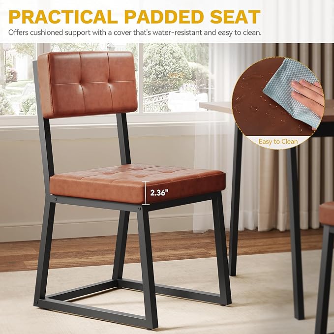 DWVO Modern Dining Chairs Set of 4 Brown Upholstered Kitchen Chairs - Image 5