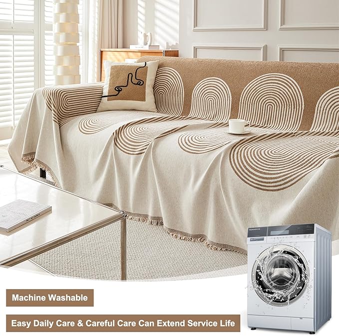 STACYPIK Boho Arched Pattern Sofa Cover Throw, Washable Chenille Furniture - Image 7