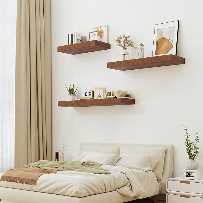 Heimlove Walnut Bathroom Shelves Floating Shelves - Image 2