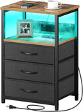 Seventable Nightstand with Charging Station and LED Light, Bedside End Table by Seventable