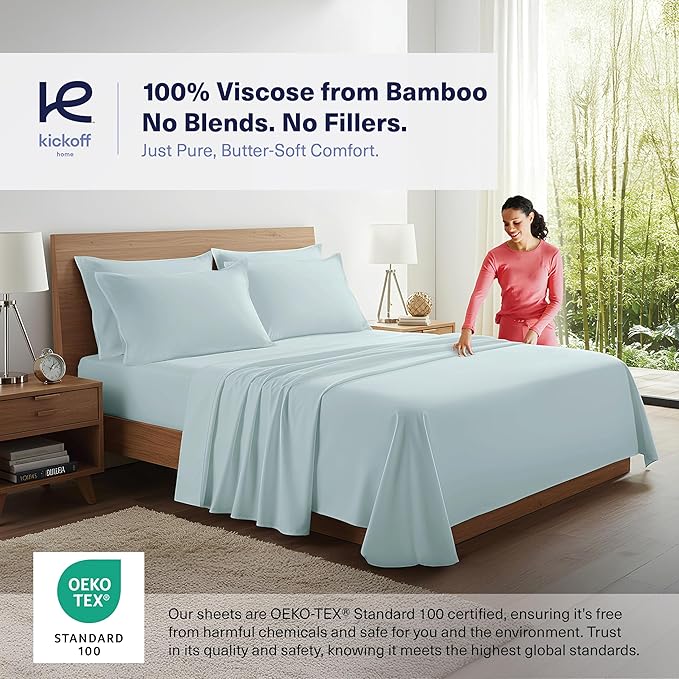 Kickoff Viscose Bamboo Sheets Queen Size 4-pc 100% Organic Bamboo Viscose Bed - Image 2
