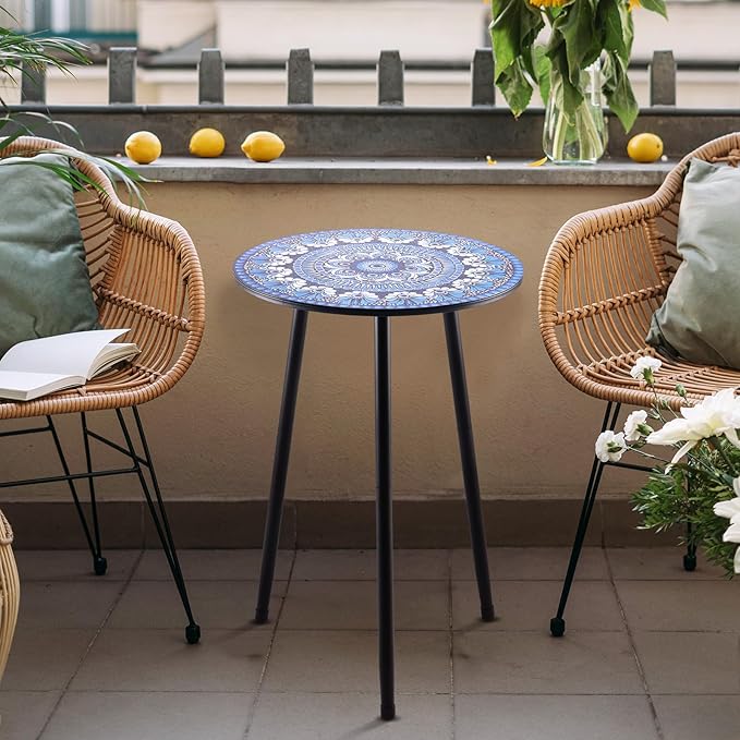 2 Packs Metal Mosaic Round Side Table 13.4" Small Outdoor Patio Round Accent - Image 2
