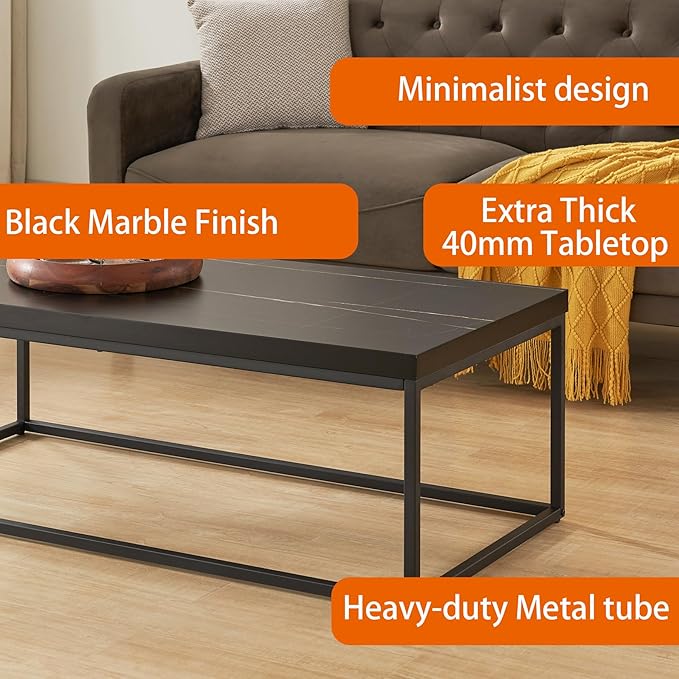 CENSI 47-Inch Black Marble Accent Coffee Table/Center Table - Image 7