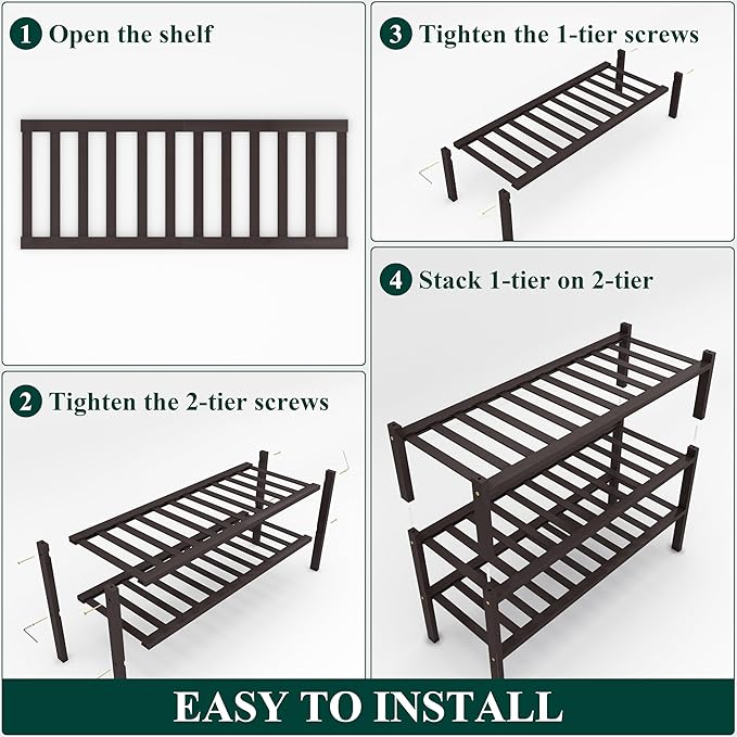Smiry Shoe Rack, 3 Tier Thick Bamboo Shoe Organizer, Stackable Free Standing - Image 5